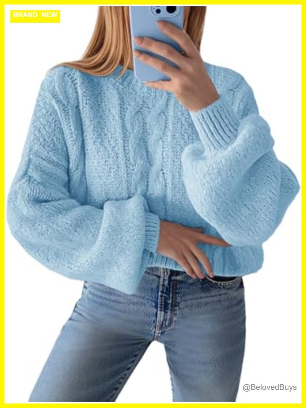 Oversized Cable Knit Crewneck Sweater Ribbed Long Sleeve Pullover